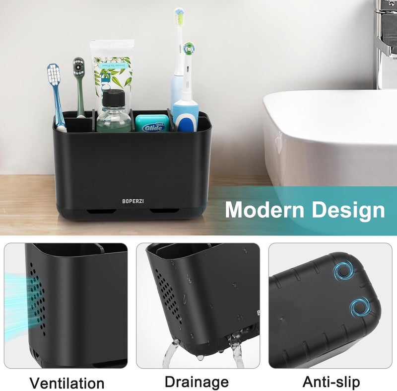 Boperzi Toothbrush Holders for Bathrooms Organizers and Storage, Large Tooth Brush Holders with Drainage, Anti-Slip Electric Toothbrush and Toothpaste Holders Caddy for Shower Kids Family, Black - Image 5